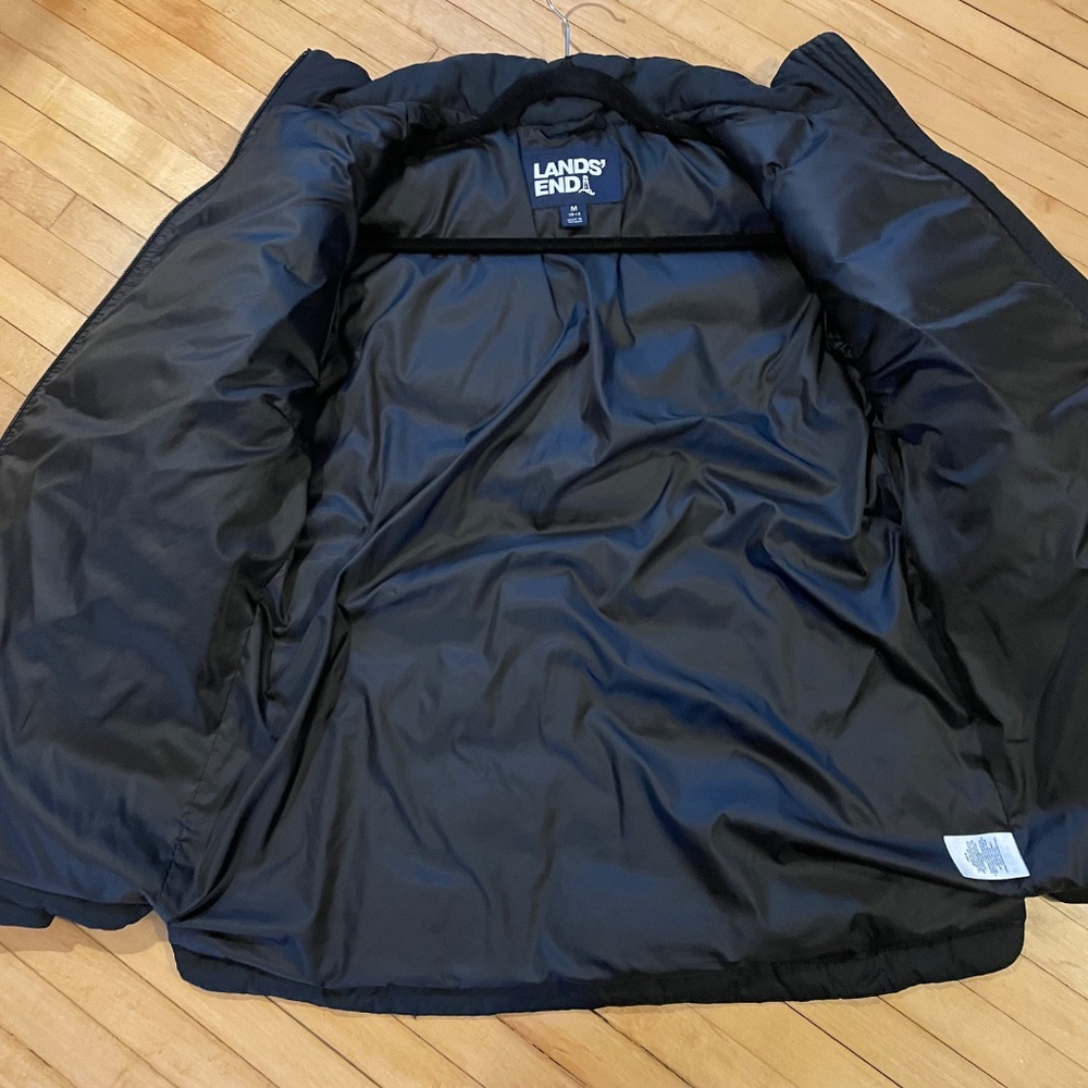 LANDS' END Down Puffer Coat Jacket 600 Fill Mock Neck Vent Hem Water Resistant - Picture 2 of 10